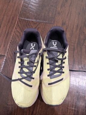 On Running Yellow and Gray Men's Athletic Running Shoes